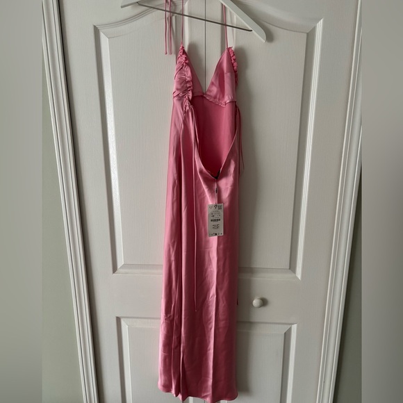 Zara Satin Pink Halter Dress - Picture 2 of 3